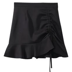 Korean Fashion Ruffled Fishtail Skirt 13 Korean Fashion Ruffled Fishtail Skirt -Kawaii Fashion Shop Skirts Women Irregular Pleated Drawstring Solid Chic Leisure Womens Mini Skirt Korean Style All match Sexy 5