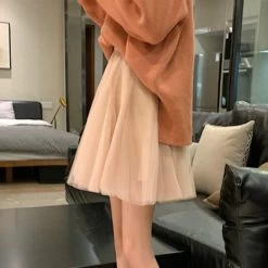 Kawaii Mesh Pleated Mini Skirt -Kawaii Fashion Shop Skirts Women Mini Ball Gown Solid Simple High Waist Korean Style Elegant Vintage Novelty Womens Leisure 2
