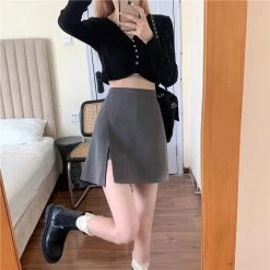 Kawaii A-Line Skirt 11 Kawaii A-Line Skirt -Kawaii Fashion Shop Skirts Women Side slit Harajuku Elegant A line Casual Empire Street Style Office look Summer Chic 3