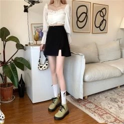 Kawaii A-Line Skirt 12 Kawaii A-Line Skirt -Kawaii Fashion Shop Skirts Women Side slit Harajuku Elegant A line Casual Empire Street Style Office look Summer Chic 4