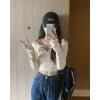 Knitted Off-The-Shoulder Sweater -Kawaii Fashion Shop Slash neck Halter neck knitted sweater spring design sense strap collarbone cropped top