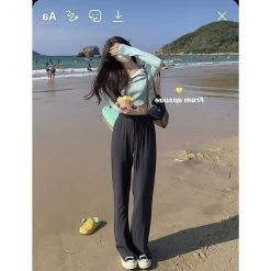 Knitted Off-The-Shoulder Sweater -Kawaii Fashion Shop Slash neck Halter neck knitted sweater spring design sense strap collarbone cropped top 2