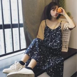 Floral Print Spaghetti-Strap A-line Dress