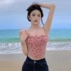 Kawaii Floral Panel Cropped Camisole Top -Kawaii Fashion Shop Slim Floral Camis Top Woman Clothes 2022 Summer Beach Outer Wear Sweet And Sexy Girl Inner