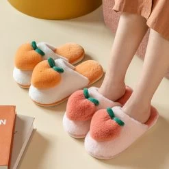 Kawaii Peachy Fluffy Slippers -Kawaii Fashion Shop Slippers for Home Peach Chinelos Women s Flip Flops Cartoon Fur Winter Warm Non Slip Floor 2