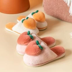 Kawaii Peachy Fluffy Slippers -Kawaii Fashion Shop Slippers for Home Peach Chinelos Women s Flip Flops Cartoon Fur Winter Warm Non Slip Floor 3