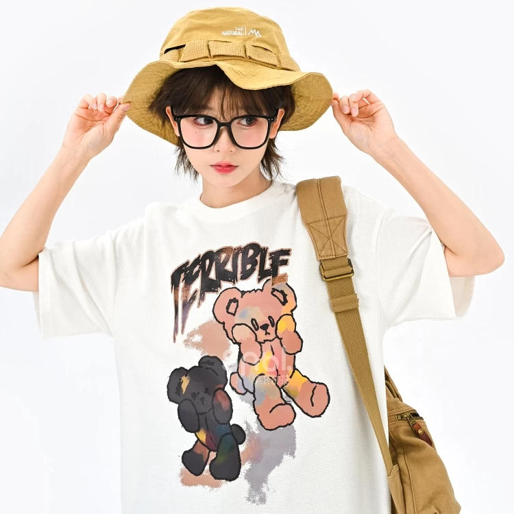 Soft Girl Style Black Loose Cartoon Bear T-shirt 4 Soft Girl Style Black Loose Cartoon Bear T-shirt - Image 2