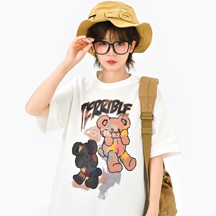Soft Girl Style Black Loose Cartoon Bear T-shirt 5 Soft Girl Style Black Loose Cartoon Bear T-shirt - Image 3