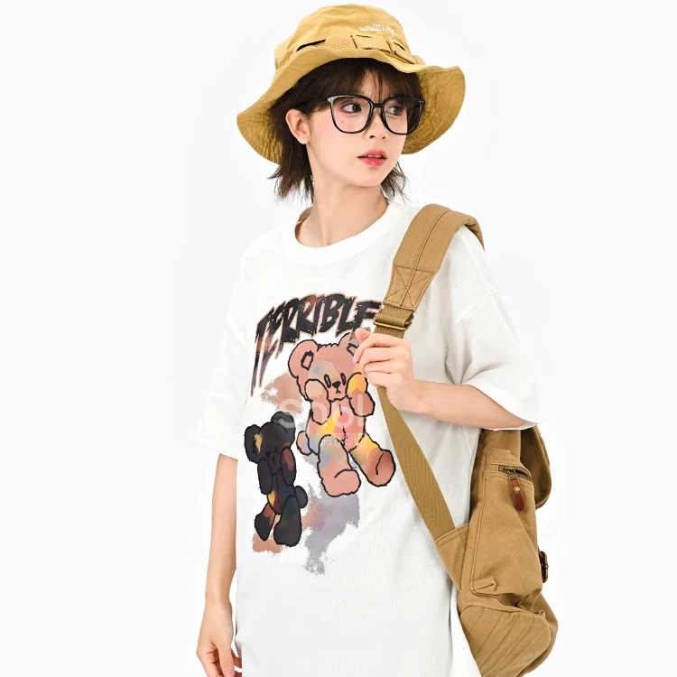 Soft Girl Style Black Loose Cartoon Bear T-shirt 6 Soft Girl Style Black Loose Cartoon Bear T-shirt - Image 4