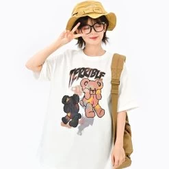 Soft Girl Style Black Loose Cartoon Bear T-shirt 15 Soft Girl Style Black Loose Cartoon Bear T-shirt -Kawaii Fashion Shop Soft Girl Style Black Loose Cartoon Bear T Shirt 7