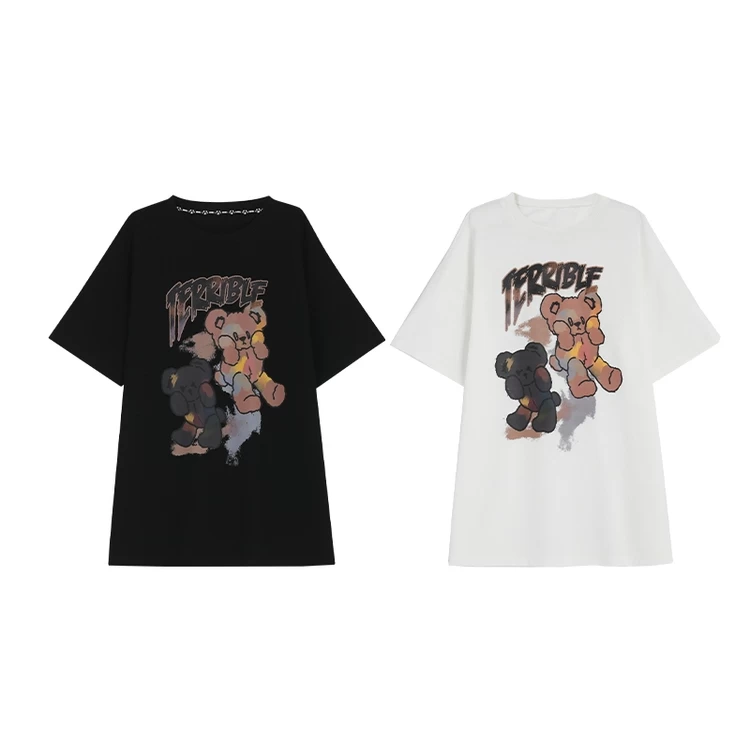 Soft Girl Style Black Loose Cartoon Bear T-shirt 11 Soft Girl Style Black Loose Cartoon Bear T-shirt - Image 9