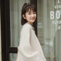 Soft Girl Style White Knitted Cardigan -Kawaii Fashion Shop Soft Girl Style White Knitted Cardigan 3