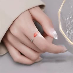 Koi Silver Open Ring -Kawaii Fashion Shop Sole Memory Classical Literature Art Good Luck Carp Orange Drip Glaze 925 Sterling Silver Female Resizable 2