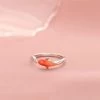 Koi Silver Open Ring -Kawaii Fashion Shop Sole Memory Classical Literature Art Good Luck Carp Orange Drip Glaze 925 Sterling Silver Female Resizable 3