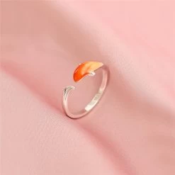 Koi Silver Open Ring -Kawaii Fashion Shop Sole Memory Classical Literature Art Good Luck Carp Orange Drip Glaze 925 Sterling Silver Female Resizable 4