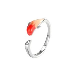 Koi Silver Open Ring -Kawaii Fashion Shop Sole Memory Classical Literature Art Good Luck Carp Orange Drip Glaze 925 Sterling Silver Female Resizable 5