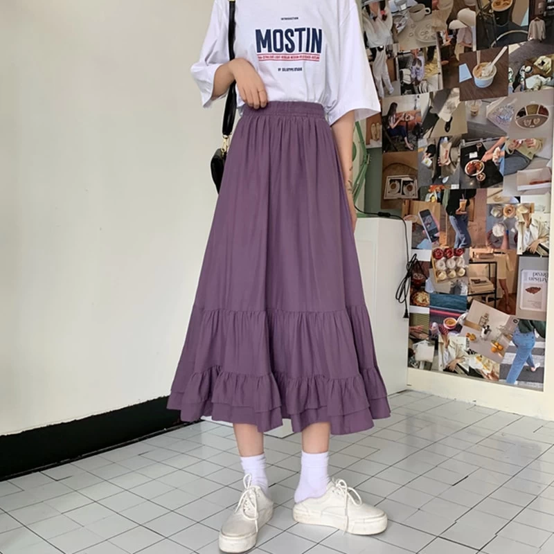 Solid Color Ruffle Mid-length Skirt 5 Solid Color Ruffle Mid-length Skirt - Image 3