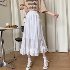 Solid Color Ruffle Mid-length Skirt 11 Solid Color Ruffle Mid-length Skirt -Kawaii Fashion Shop Solid Purple Casual Y2k Pleated Maxi A Line Black Skirt Ruffles Mujer Faldas High Waisted Korean 3
