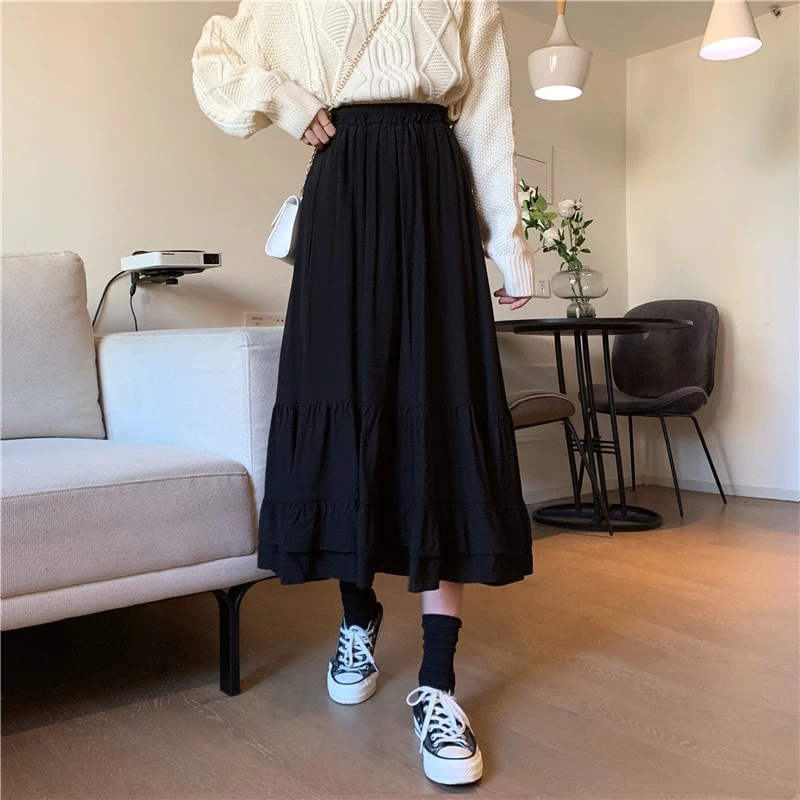 Solid Color Ruffle Mid-length Skirt 8 Solid Color Ruffle Mid-length Skirt - Image 6