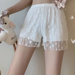 Kawaii JK Lace Shorts 12 Kawaii JK Lace Shorts -Kawaii Fashion Shop Sport Leggings Women Safety Pants Summer New Net Red Lace Edge White Leggings Women Wear Thin 4