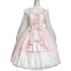Kawaii Pink Large Lolita Jsk Dress Set -Kawaii Fashion Shop Spring Plus Size Large Lolita Set Jsk Dress With Shirt Chubby Plump Kawaii Girls Pink Suit 5