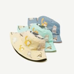 Cute Cats Theme Bucket Hat 11 Cute Cats Theme Bucket Hat -Kawaii Fashion Shop Spring Summer Double sided Cap Women Lovely animal Fisherman Hat Sunshade Cap Casual Versatile Basin Hat 3