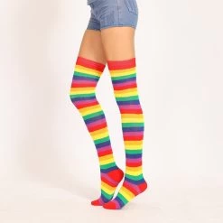 Rainbow Stripe Knee High Socks 10 Rainbow Stripe Knee High Socks -Kawaii Fashion Shop Spring and Autumn New Rainbow Striped Long Tube Thigh Knee Socks Female Cute Kawaii Sexy Comfortable 2