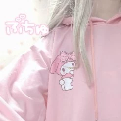 Kawaii Cozy Melody Pink Hoodie -Kawaii Fashion Shop Spring and summer new pink print cartoon oversized hoodie Japanese ins college style cute and sweet 2