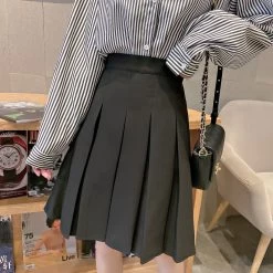 Japanese Summer Kawaii Lace Pleated Skirt 12 Japanese Summer Kawaii Lace Pleated Skirt -Kawaii Fashion Shop Summer 2020 Japanese Streetwear Colleger Black Pleated Skirts Womens High Waist A line midi Skirt Plus 4