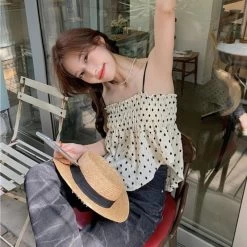 Kawaii Dot Tank Top 9 Kawaii Dot Tank Top -Kawaii Fashion Shop Summer Camis Women Polka Dot Sweet Backless Ladies Tanks Tops Simple Korean Trendy Temperament Streetwear Fashion 2