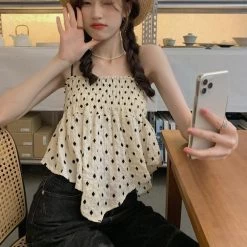 Kawaii Dot Tank Top 11 Kawaii Dot Tank Top -Kawaii Fashion Shop Summer Camis Women Polka Dot Sweet Backless Ladies Tanks Tops Simple Korean Trendy Temperament Streetwear Fashion 4