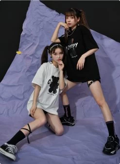 Summer Cartoon Bear Print Mid-length T-shirt 15 Summer Cartoon Bear Print Mid-length T-shirt -Kawaii Fashion Shop Summer Cartoon Bear Print Mid length T shirt 3