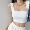 Crop Top With Square Neckline 1 Crop Top With Square Neckline -Kawaii Fashion Shop Summer Crop Top White Women Black Casual Basic Square Neck Sleeveless Backless Gym Tank Top Harajuku
