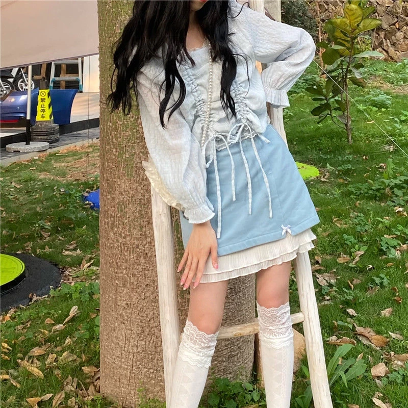 Japanese Sweet Blue Pleated Skirt 4 Japanese Sweet Blue Pleated Skirt - Image 2