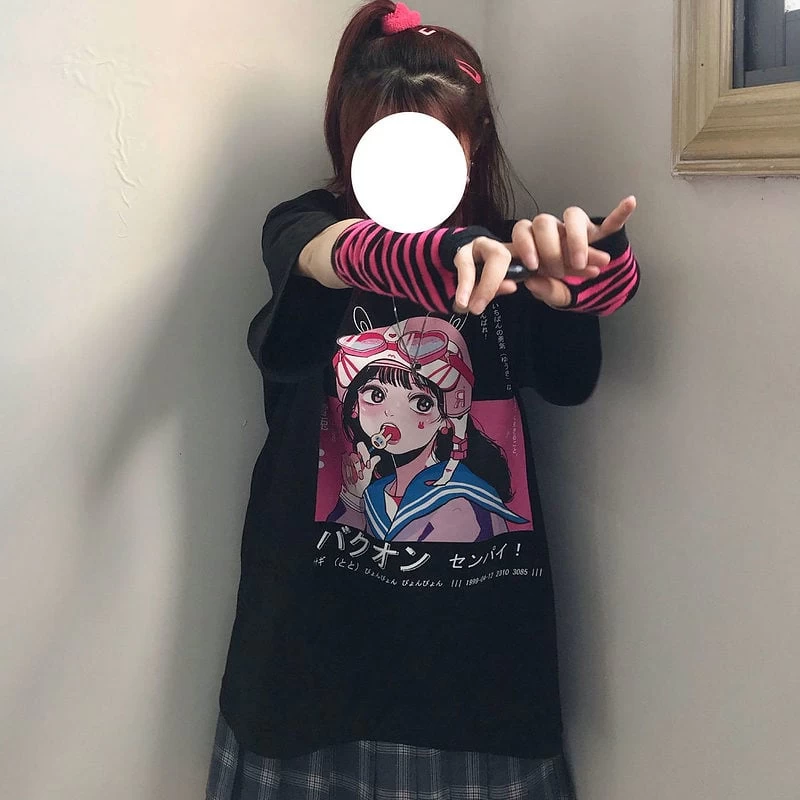 Kawaii Punk Style Black T-shirt 5 Kawaii Punk Style Black T-shirt - Image 3