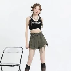 Summer High Waist Irregular Ripped Denim Shorts 17 Summer High Waist Irregular Ripped Denim Shorts -Kawaii Fashion Shop Summer High Waist Irregular Ripped Denim Shorts 8