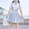 Japanese School Girl Suspender Skirt -Kawaii Fashion Shop Summer Japanese School Girl Suspender Skirt Women Kawaii High Waist Jk Lolita Cosplay Uniform Suits Plaid