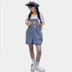 Summer Japanese Sweet Cool Girl Style Blue Cartoon Puppy Embroidered Overalls 13 Summer Japanese Sweet Cool Girl Style Blue Cartoon Puppy Embroidered Overalls -Kawaii Fashion Shop Summer Japanese Sweet Cool Girl Style Blue Cartoon Puppy Embroidered Overalls 1