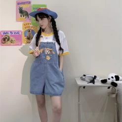 Summer Japanese Sweet Cool Girl Style Blue Cartoon Puppy Embroidered Overalls 14 Summer Japanese Sweet Cool Girl Style Blue Cartoon Puppy Embroidered Overalls -Kawaii Fashion Shop Summer Japanese Sweet Cool Girl Style Blue Cartoon Puppy Embroidered Overalls 4