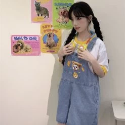 Summer Japanese Sweet Cool Girl Style Blue Cartoon Puppy Embroidered Overalls 17 Summer Japanese Sweet Cool Girl Style Blue Cartoon Puppy Embroidered Overalls -Kawaii Fashion Shop Summer Japanese Sweet Cool Girl Style Blue Cartoon Puppy Embroidered Overalls 8