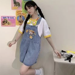 Summer Japanese Sweet Cool Girl Style Blue Cartoon Puppy Embroidered Overalls 18 Summer Japanese Sweet Cool Girl Style Blue Cartoon Puppy Embroidered Overalls -Kawaii Fashion Shop Summer Japanese Sweet Cool Girl Style Blue Cartoon Puppy Embroidered Overalls 9