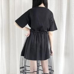 Kawaii Fox Two Peice Top’n’Skirt -Kawaii Fashion Shop Summer Japanese Women Cartoon Kawaii Fox Fairy Print Stitching Mesh Dress Short Sleeve Loose Shirt Dresses 2