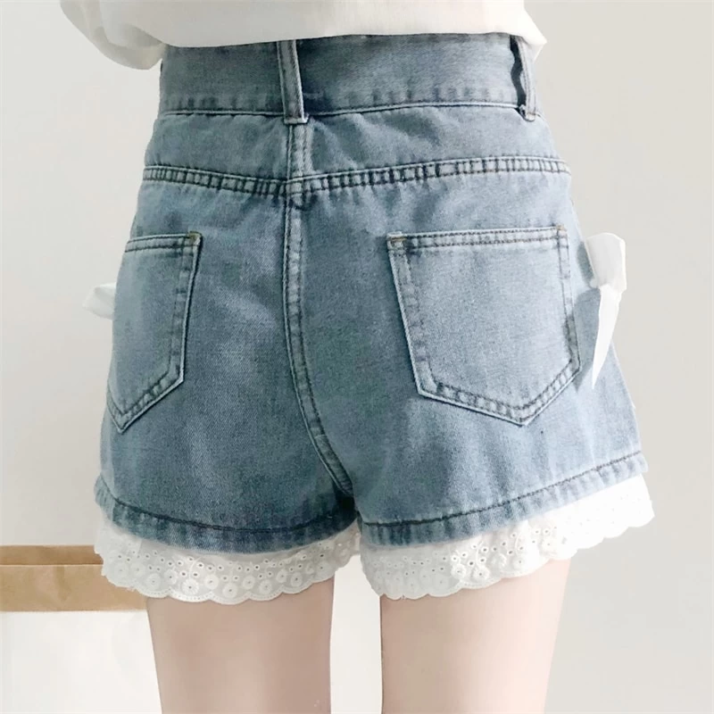 Kawaii Bow Denim High Waist Shorts 4 Kawaii Bow Denim High Waist Shorts - Image 2