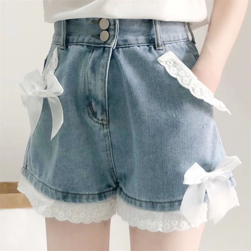 Kawaii Bow Denim High Waist Shorts 6 Kawaii Bow Denim High Waist Shorts - Image 4