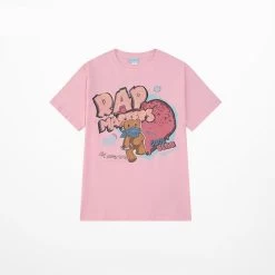 Summer Pink Bear Print Round Neck T-shirt -Kawaii Fashion Shop Summer Pink Bear Print Round Neck T shirt 4