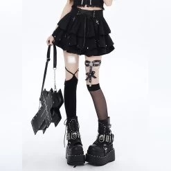 Summer Punk Aesthetics Straps High Waist Cake Skirt -Kawaii Fashion Shop Summer Punk Aesthetics Straps High Waist Cake Skirt 7