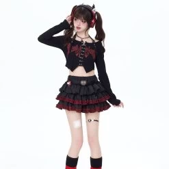 Summer Punk Style Black Cake Skirt 15 Summer Punk Style Black Cake Skirt -Kawaii Fashion Shop Summer Punk Style Black Cake Skirt 1