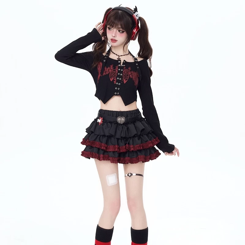 Summer Punk Style Black Cake Skirt 9 Summer Punk Style Black Cake Skirt - Image 7
