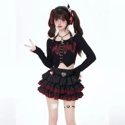 Summer Punk Style Black Cake Skirt 12 Summer Punk Style Black Cake Skirt -Kawaii Fashion Shop Summer Punk Style Black Cake Skirt 5