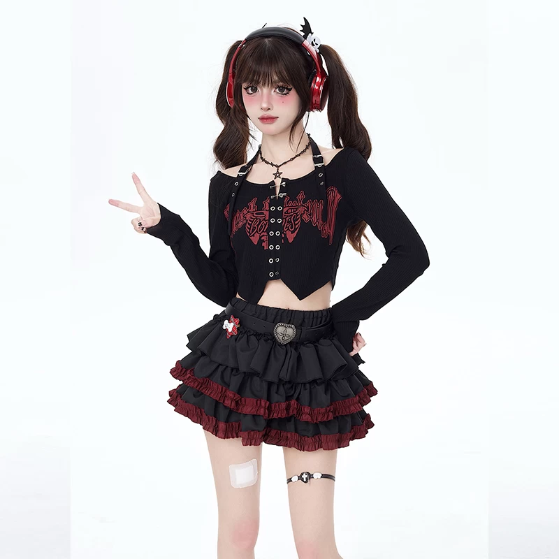 Summer Punk Style Black Cake Skirt 6 Summer Punk Style Black Cake Skirt - Image 4